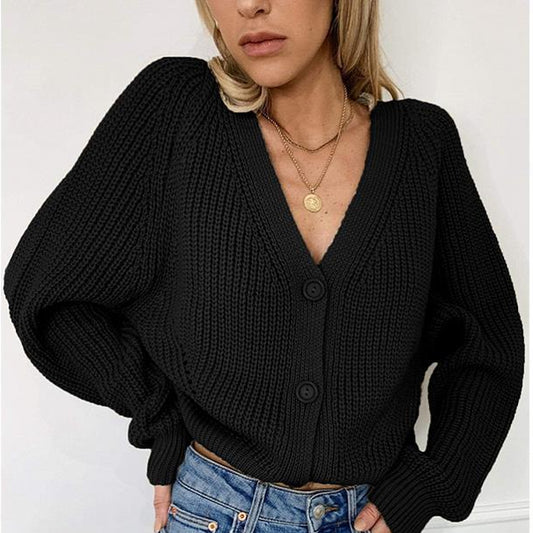 Cardigan col V boutonné